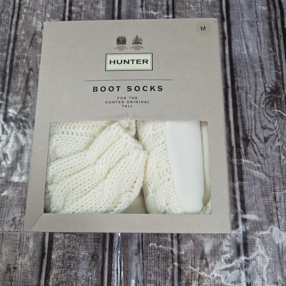 Hunter Women's Boot Socks For Original Tall Stich Cabel Natural White Size M